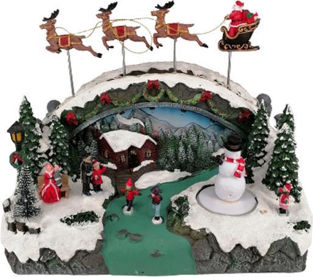 Animated & Musical Christmas Village met Santa Claus - Plastic - wit - rood - groen - SILUMEN