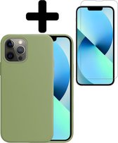 iPhone 13 Pro Hoesje Siliconen Case Back Cover Hoes Groen Met Screenprotector Dichte Notch - iPhone 13 Pro Hoesje Cover Hoes Siliconen Met Screenprotector Dichte Notch