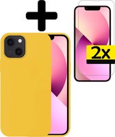 iPhone 13 Mini Hoesje Case Siliconen Met 2x Screenprotector Volledig Bedekt - iPhone 13 Mini Case Hoesje Hoes Met 2x Screenprotector - Geel