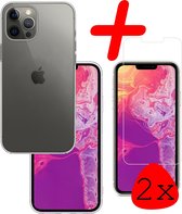 Hoes Geschikt voor iPhone 13 Pro Hoesje Siliconen Back Cover Case Met 2x Screenprotector - Hoesje Geschikt voor iPhone 13 Pro Hoes Cover Hoesje - Transparant