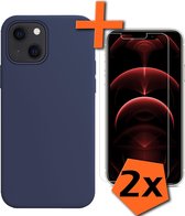 Hoesje Geschikt voor iPhone 13 Mini Hoesje Siliconen Cover Case Met 2x Screenprotector - Hoes Geschikt voor iPhone 13 Mini Hoes Back Case - Donkerblauw