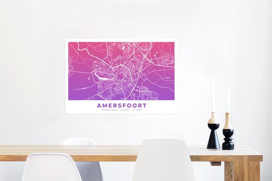 Poster Plan de ville - Amersfoort - Violet - Rose - 60x40 cm