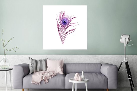 Poster Pauwenveren - Paars - Glitter - 75x75 cm