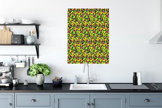 Affiche Léopard - Néon - Jaune - Rose - 60x80 cm