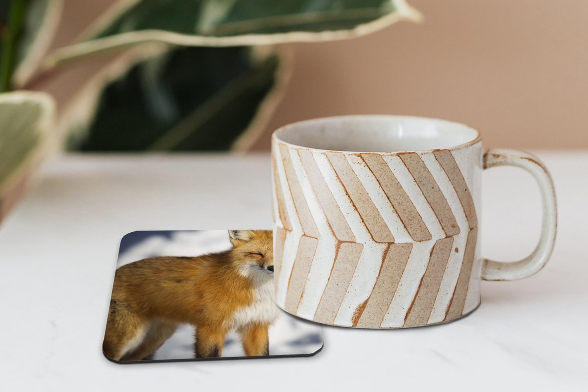 Onderzetters voor glazen - Vos - Sneeuw - Rood - 10x10 cm - Glasonderzetters - 6 stuks