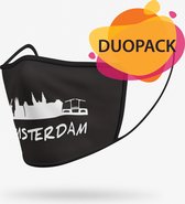 Duopack: Amsterdam zwart wasbare mondmasker - S / Stoffen mondkapjes met print / Wasbare Mondkapjes / Mondkapjes / Uitwasbaar / Herbruikbare Mondkapjes / Herbruikbaar / Ov geschikt / Mondmask