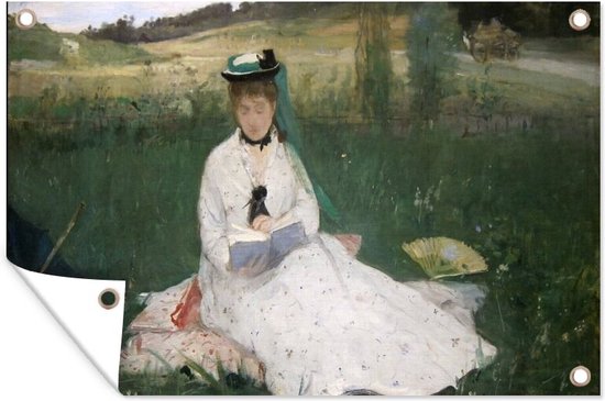 Tuinposters buiten Reading - schilderij van Berthe Morisot - 90x60 cm - Tuindoek - Buitenposter