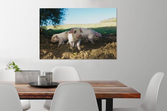 Toile Peinture Cochons - Animaux - Paysage - 60x40 cm - Décoration murale