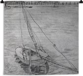 Wandkleed - Wanddoek - Zeilboot op de Seine bij Asnières - Vincent van Gogh - Zwart - Wit - 150x150 cm - Wandtapijt