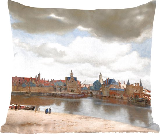 Sierkussens - Kussentjes Woonkamer - 45x45 cm - Gezicht op Delft - Schilderij van Johannes Vermeer