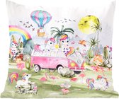 Kussen kinderkamers - Slaapkamer decoratie - Unicorn - Regenboog - Kinderen - Meiden - Auto - 45x45 cm - Kussen voor meisjes - Kussen voor jongens
