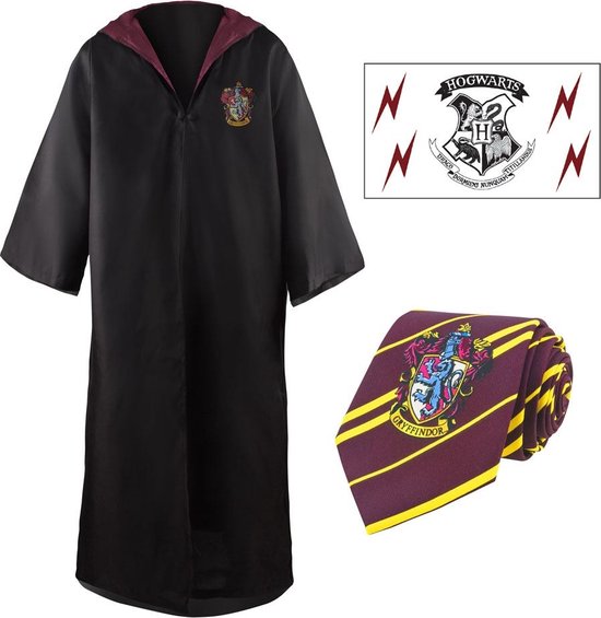 Brandecision Harry Potter: Gryffindor Robe, Tie & Tattoo Set / Griffoendor Gewaad, Stropdas & Tattoo Set - Small