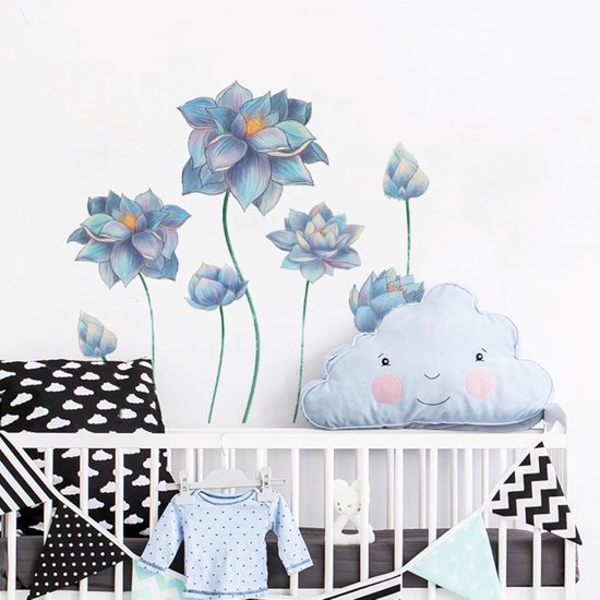 Muurtattoo Blauwe Lotus Moderne muursticker Bloemen Decoratie