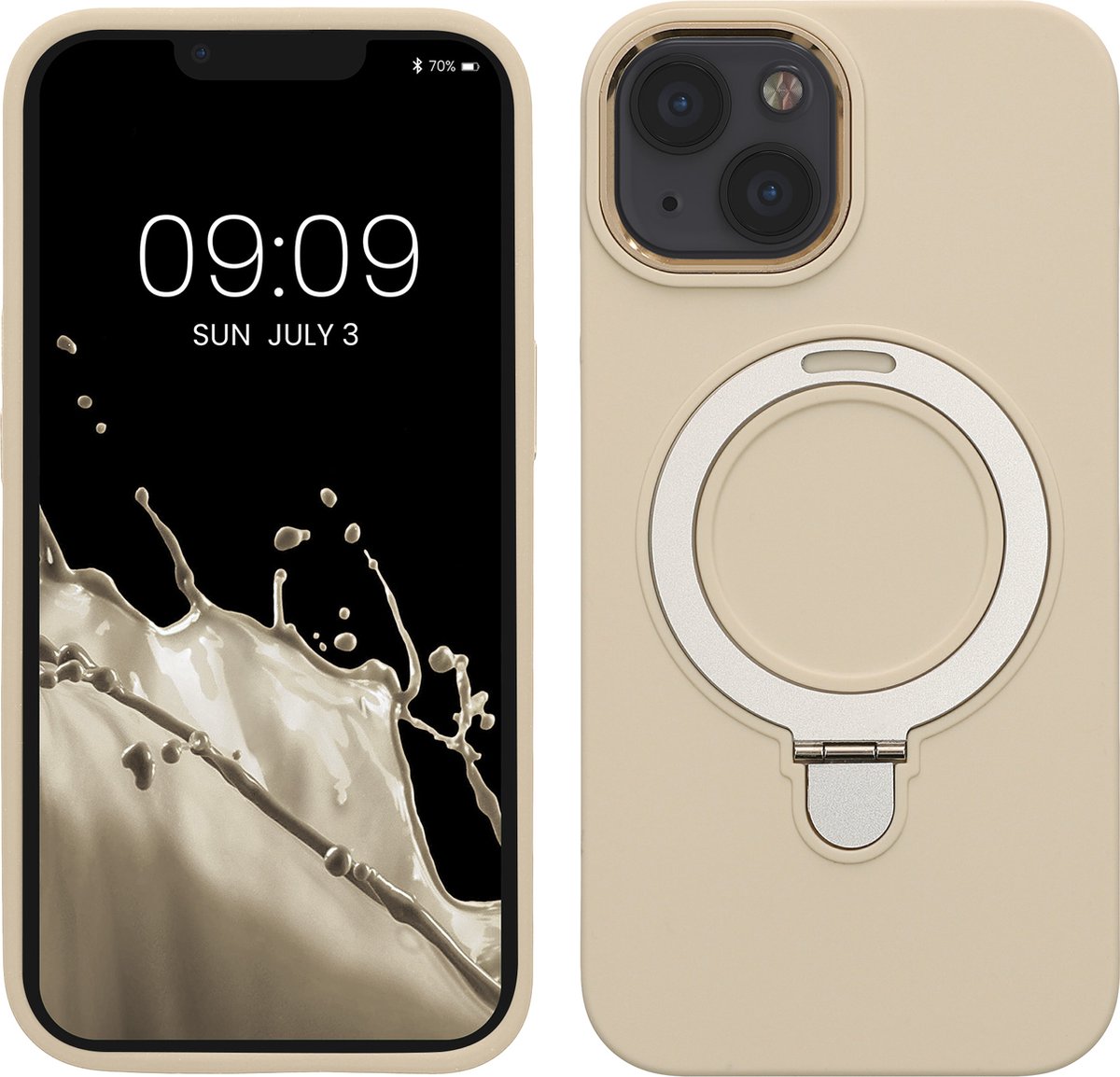 kalibri telefoonhoesje Apple iPhone 13 / iPhone 14 hoesje - beschermhoesje geschikt voor MagSafe - siliconen hoesje met telefoon ring in maanglans