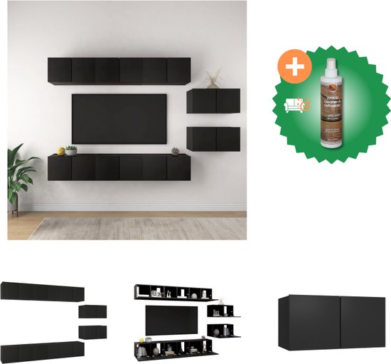 vidaXL Tv-meubelen 8 st spaanplaat zwart - Kast - Inclusief Houtreiniger en verfrisser