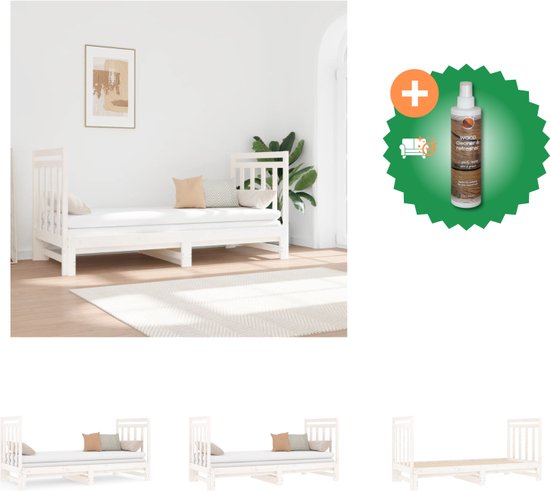 vidaXL Slaapbank uitschuifbaar massief grenenhout wit 2x(90x190) cm - Bed - Inclusief Houtreiniger en verfrisser