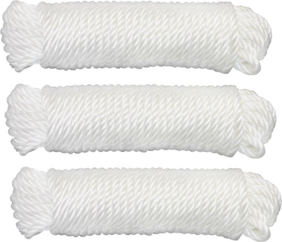 AMIG Corde - 3x - 10 mètres - D4mm - nylon - blanc - corde à linge - jardin