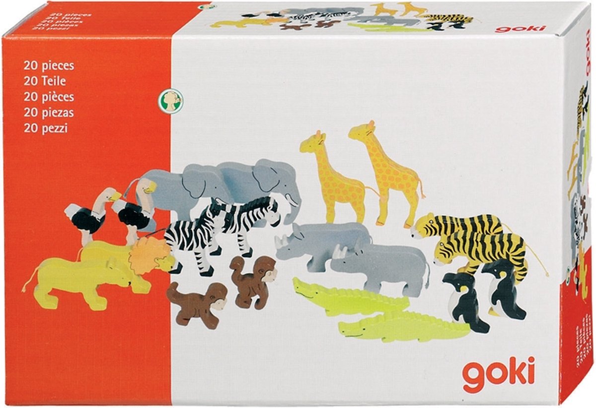 Goki – Set De 20 Figurines D’animaux D’Afrique En Bois Sculpté – Jouet éducatif Pour Enfants Dès 3 Ans, Savane Et Vie Sauvage