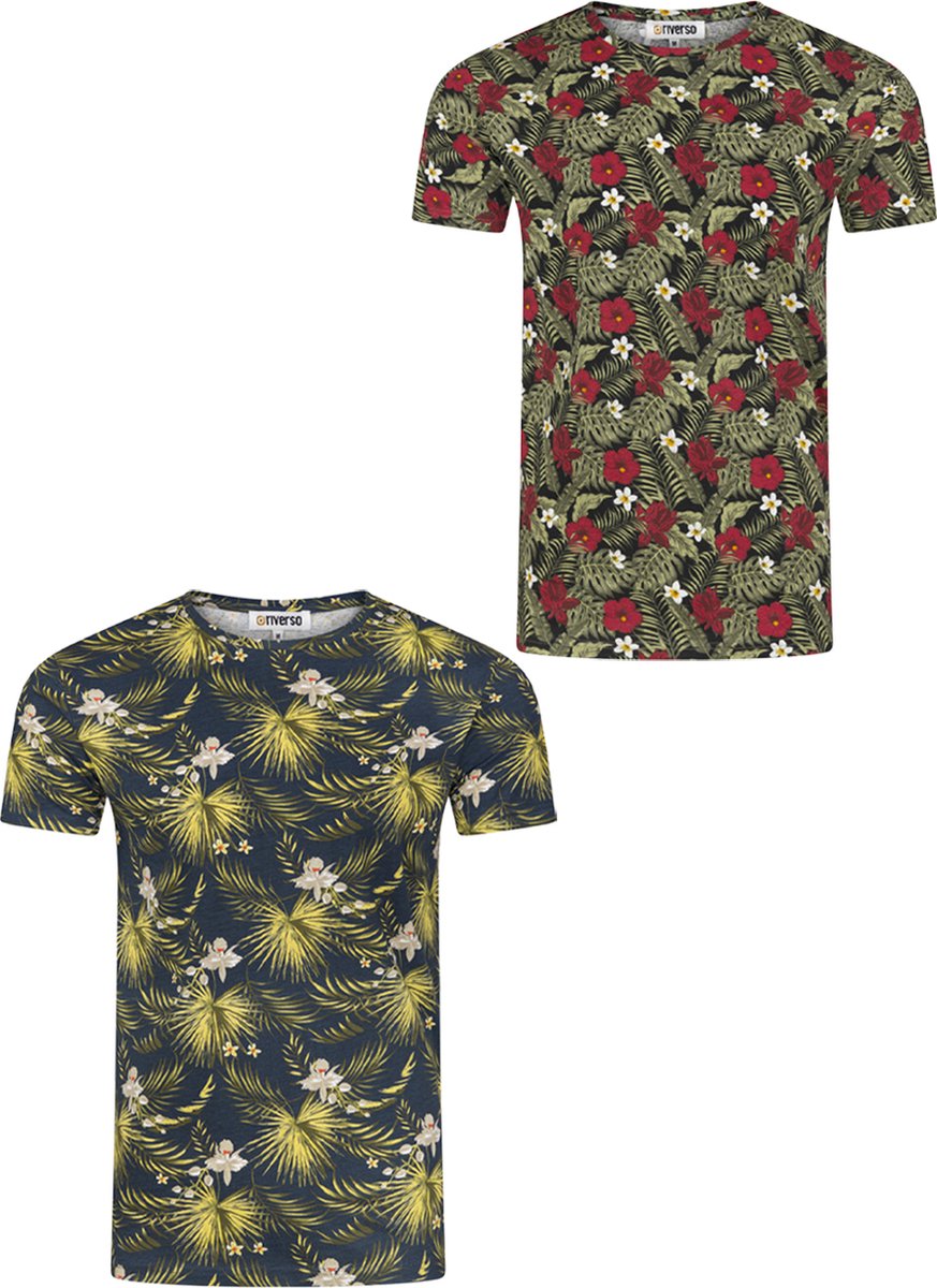 riverso Heren T-Shirt RIVBill 2er Pack regular fit Veelkleurig 4XL Ronde Hals Volwassenen - gemaakt van 100% katoen
