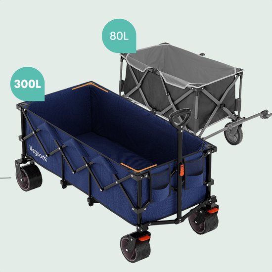 LifeGoods Bolderkar XXL - 300L - Opvouwbaar - 150KG Draagkracht - 97x123x57CM - Inklapbare Bolderwagen met Rem en Beschermhoes - Blauw van LifeGoods — afbeelding 5