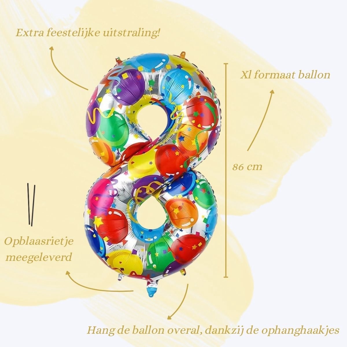 Cijfer Ballonnen Ballon Cijfer 8 Verjaardag Versiering Feest Helium Ballonnen Cijferballon Folieballon Kleur Xl Formaat — afbeelding 2