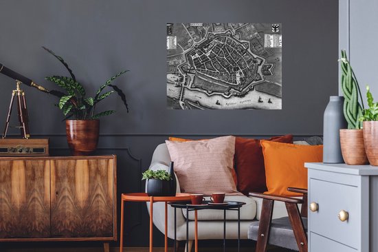 Muurstickers - Sticker Folie - Plattegrond - Arnhem - Zwart Wit - 80x60 cm - Plakfolie - Muurstickers Kinderkamer - Zelfklevend Behang - Stadskaart - Zelfklevend behangpapier - Stickerfolie