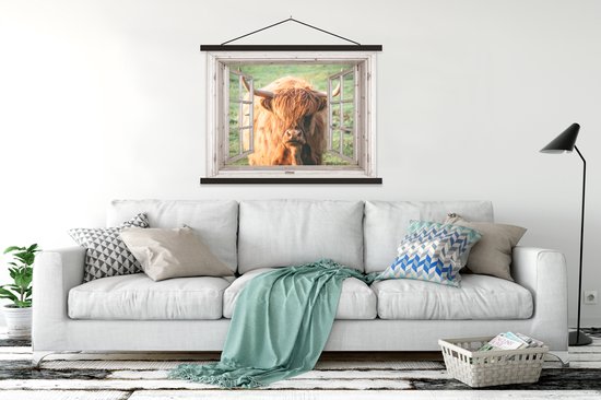 Porte-affiche avec affiche - Affiche scolaire - Highlander écossais - Vache - Transparent - 120x90 cm - Lattes noires