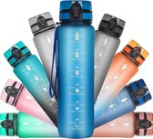 1L waterfles met filter, motiverende sportwaterfles met draagriem, Tritan, BPA-vrij, lekvrije drinkwaterfles voor fitness, sportschool, school en buitengebruik