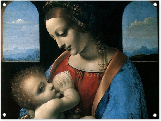 Tuinschilderij The virgin Mary - Leonardo da Vinci - 80x60 cm - Tuinposter - Tuindoek - Buitenposter