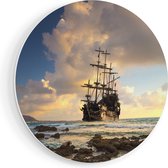 Artaza Forex Muurcirkel Piratenschip aan de Kust bij Zonsondergang - 90x90 cm - Groot - Wandcirkel - Rond Schilderij - Muurdecoratie Cirkel