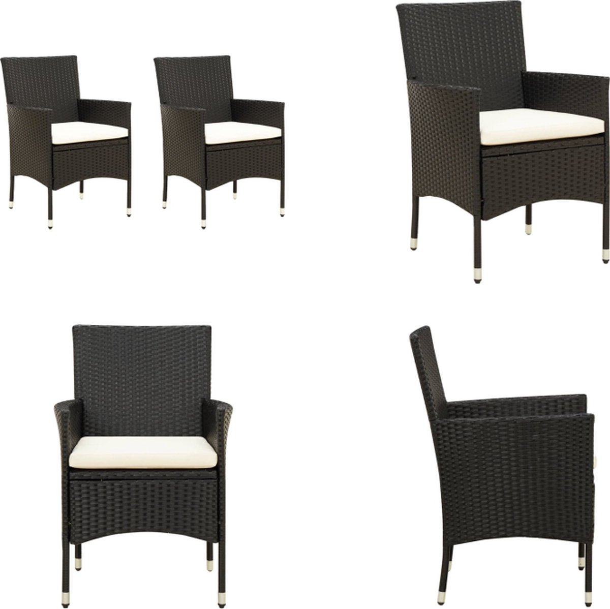 VidaXL Tuinstoelen 2 st met kussens poly rattan zwart Buitenstoel Buitenstoelen Tuinstoel Tuinstoelen
