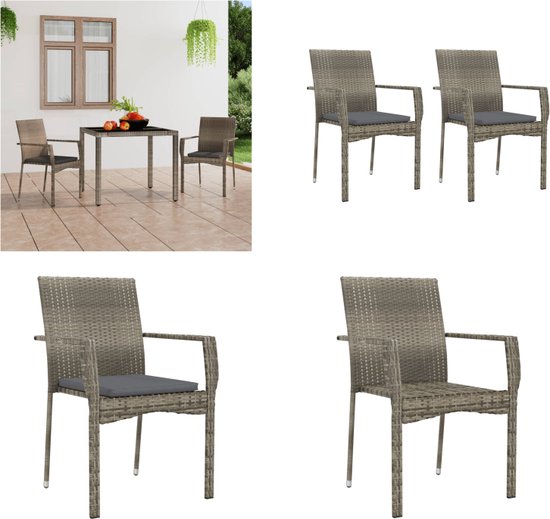 vidaXL Tuinstoelen 2 st verstelbaar kussens poly rattan gemengd beige, tuin stoel, loungestoel tuin, lounge stoel buiten, terrasstoel, loungestoel