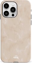 xoxo Wildhearts Marble Nude Vibes - Double Layer - Hardcase hoesje geschikt voor iPhone 14 Pro - hoesje shockproof case geschikt voor Apple iPhone 14 Pro hoesje marmer - Beige / crème