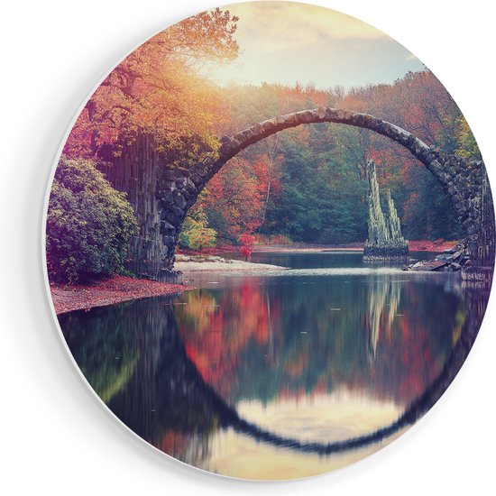 Artaza Forex Muurcirkel Rakotz Brug In Duitsland In De Herfst - 40x40 cm - Klein - Wandcirkel - Rond Schilderij - Wanddecoratie Cirkel