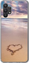 Geschikt voor Samsung Galaxy A32 5G hoesje - Hart op het strand in Nederland - Siliconen Telefoonhoesje