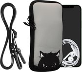 kwmobile Tasje voor smartphones XXL - 7" - Hoesje van neopreen in grijs / zwart - Phone case met nekkoord - design