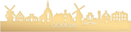 Skyline Dokkum Goud Metallic - 120 cm - Woondecoratie - Wanddecoratie - Meer steden beschikbaar - Woonkamer idee - City Art - Steden kunst - Cadeau voor hem - Cadeau voor haar - Jubileum - Trouwerij - WoodWideCities
