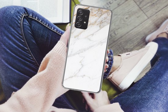 Telefoonhoesje Geschikt voor Samsung Galaxy A53 5G hoesje - Marmer print - Steen - Wit - Goud - Marmer printlook - Steen - Luxe - Siliconen Telefoonhoesje Telefoonhoesje
