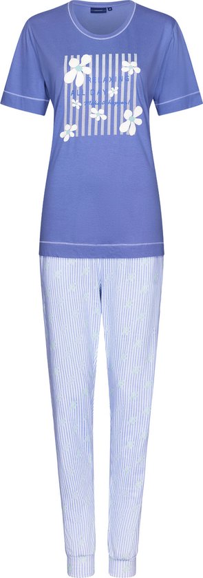 Pastunette - Flowerful - Dames Pyjamaset - Blauw - Organisch Katoen - Maat 38