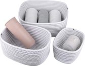 Opbergmanden gemaakt van katoenen touw, stapelbare multifunctionele organizermanden, 30,5 cm, set van 3, wit met zigzaglijnenpatroon.