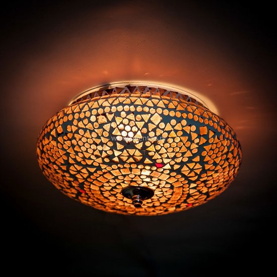 Plafonnier oriental en mosaïque Indian Design | 2 lumières | violet | verre / métal | Ø 25 cm | salle à manger / salon / chambre | design atmosphérique / traditionnel / moderne