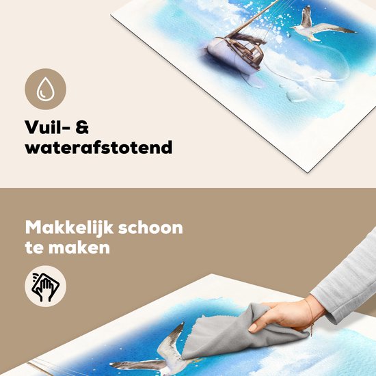 KitchenYeah® Inductie beschermer 78x52 cm - Boot - Water - Meeuw - Kookplaataccessoires - Afdekplaat voor kookplaat - Inductiebeschermer - Inductiemat - Inductieplaat mat