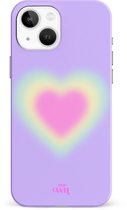 xoxo Wildhearts Daydreamer Double Layer - Hoesje geschikt voor iPhone 14 Plus hoesje - Dames hoesje geschikt voor iPhone 14 Plus - Kleurrijk hoesje geschikt voor iPhone 14 Plus hoesje shockproof case - Roze hoesje met hartje