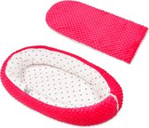Babynest 80x55 cm | Roze en grijze sterren op wit en roze