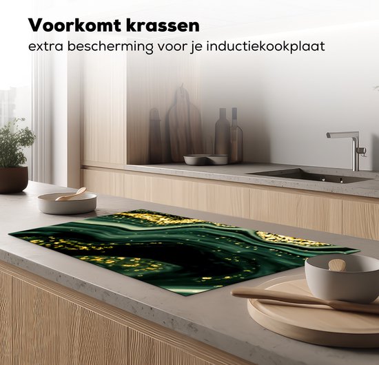 KitchenYeah® Inductie beschermer 89.6x51.6 cm - Marmer print - Goud - Glitter - Groen - Marmerlook - Luxe - Kookplaataccessoires - Afdekplaat voor kookplaat - Inductiebeschermer - Inductiemat - Inductieplaat mat