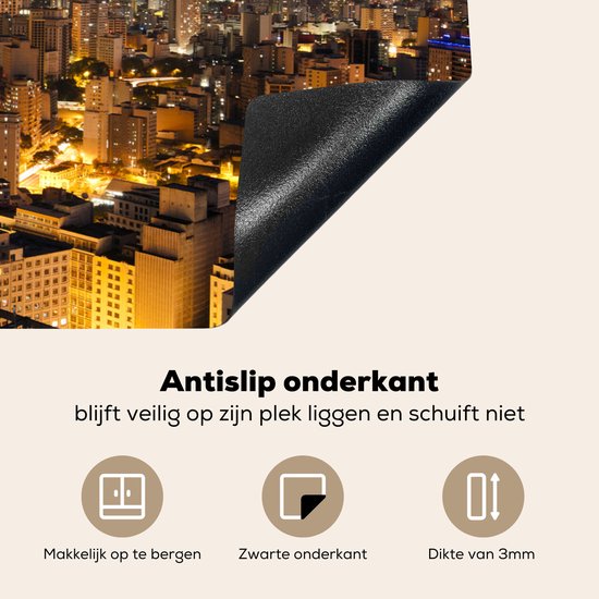 KitchenYeah® Inductie beschermer 89.6x51.6 cm - Sao Paulo bij nacht - Kookplaataccessoires - Afdekplaat voor kookplaat - Inductiebeschermer - Inductiemat - Inductieplaat mat