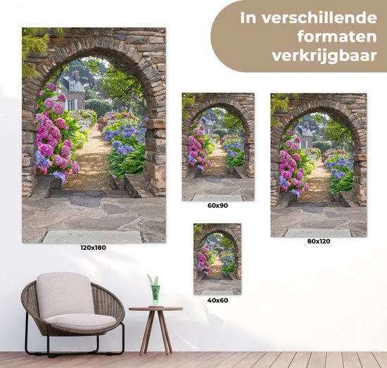 Affiche de jardin - Transparente - Hortensia - Fleurs - Maison - Jardin - 40x60 cm - Décoration de clôture - Toile de jardin