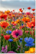 Tuinposter klaprozen - Tuindecoratie bloemen - 80x120 cm - Tuindoek - Muurdecoratie voor buiten - Schuttingposter - Tuinschilderijen - Tuinwanddecoratie klaproos - Tuinposters