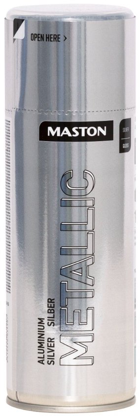 Aérosol Maston Metallic couleur argent aluminium avec le texte "METALLIC" et "ALUMINIUM SILVER SILBER".
