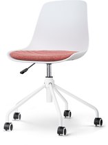 Nolon Nout-Liv Bureaustoel Wit met Terracotta Rood Zitkussen - Kunststof Zitting - Verstelbaar - Wieltjes - Wit Onderstel